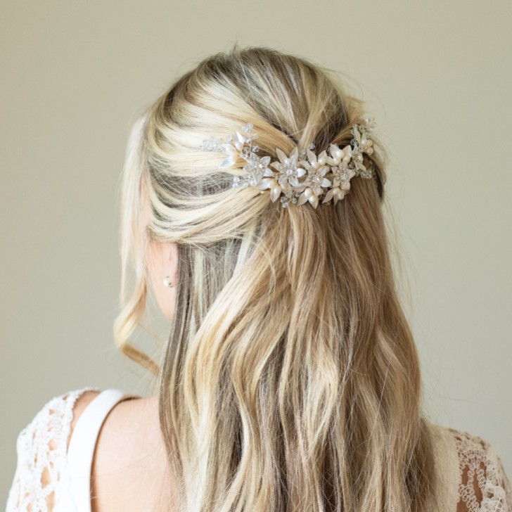 Ivory and Co Spring Blossom Enamelled Floral Crescent Bridal Hair Clip