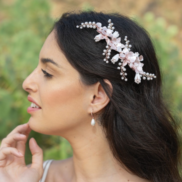 Ivory and Co Spring Dream Rose Gold Floral Pearl Hair Clip