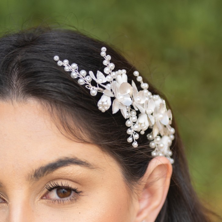 Ivory and Co Spring Dream Silver Floral Pearl Hair Clip