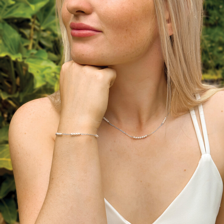 Ivory and Co St Ives Silver Dainty Pearl Chain Bracelet