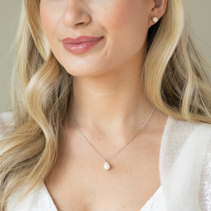 Ivory and Co Westbury Silver Pearl Drop Pendant