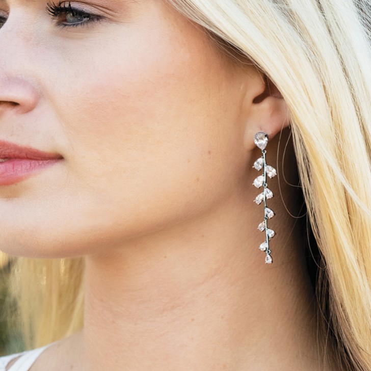 Ivory and Co Willow Silver Long Trailing Crystal Vine Earrings