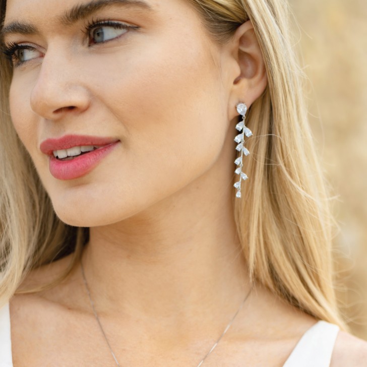Ivory and Co Willow Silver Long Trailing Crystal Vine Earrings