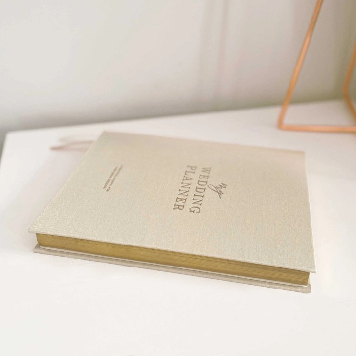 Ivory Cotton Linen Wedding Planner Book with Gilded Edges