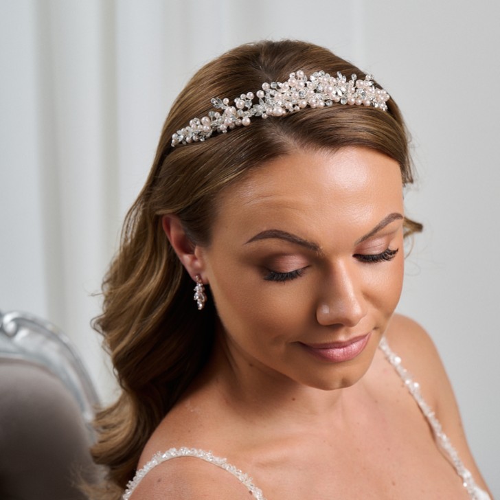 Jasmine Blush Pearl and Crystal Wedding Tiara