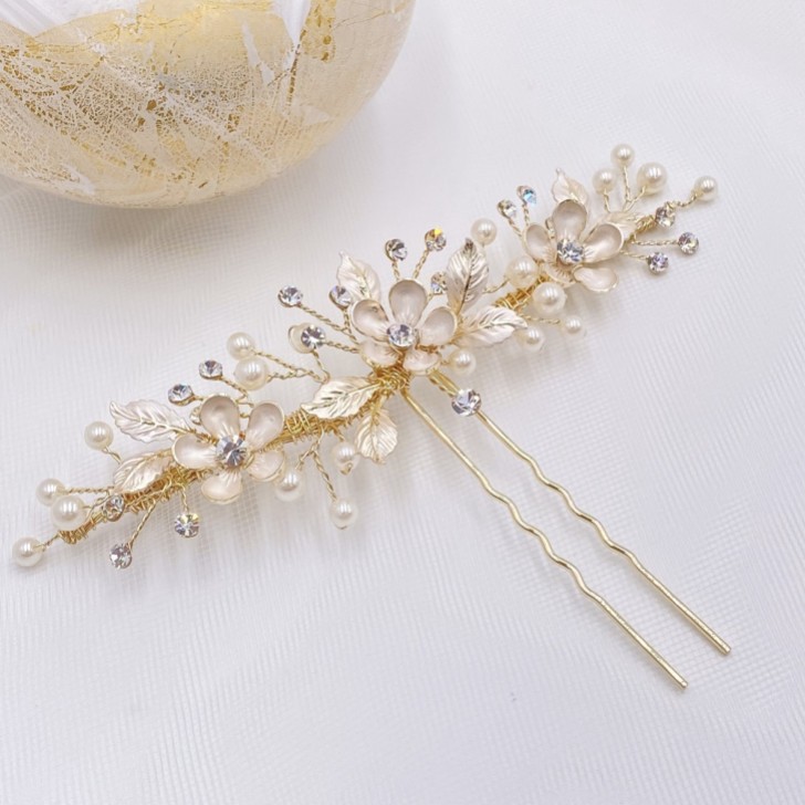 Jen Gold Blumen und Blätter Haarnadel