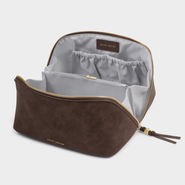 Katie Loxton Soho Large Chocolate Faux Suede Makeup and Wash Bag