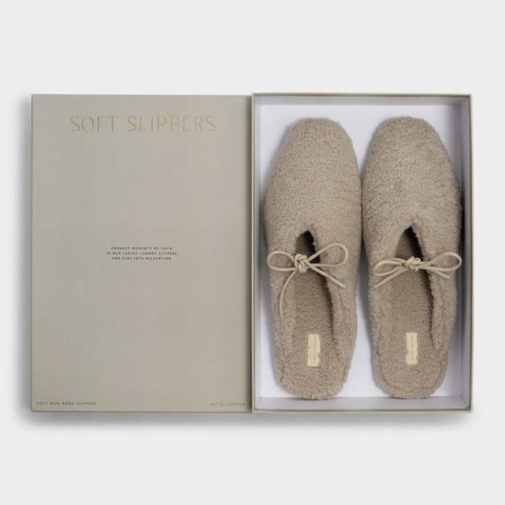Katie Loxton Taupe Borg Ballet Slippers