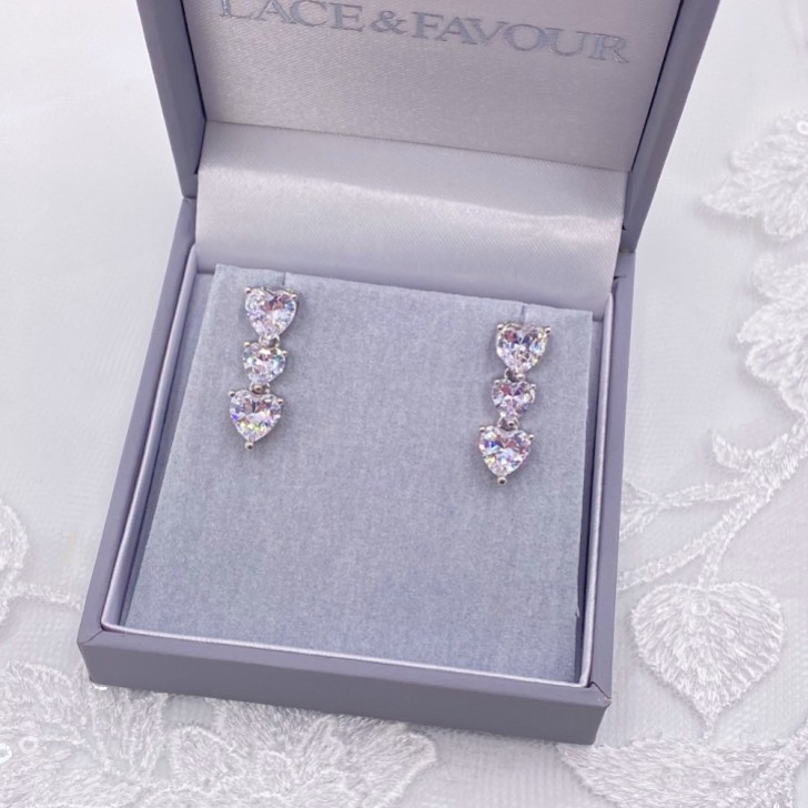 Langham CZ Crystal Hearts Wedding Earrings