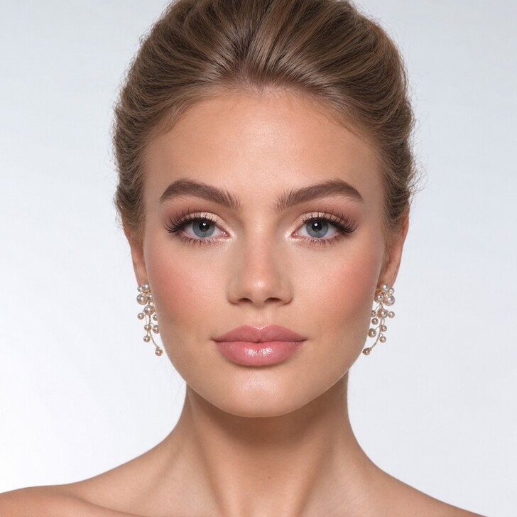 Pendientes Laurel Blush con ramita de perlas y gota dorada