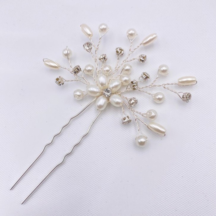 Leia Floral Pearl and Crystal Spray Hair Pin