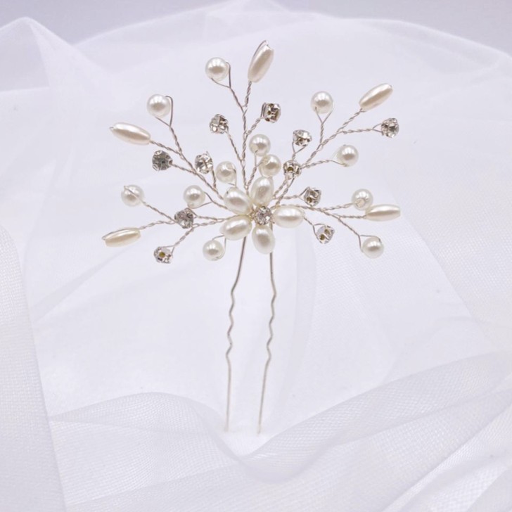 Leia Floral Pearl and Crystal Spray Hair Pin