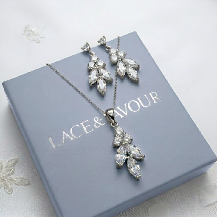 Lila Silver Dainty Cubic Zirconia Drop Bridal Jewellery Set
