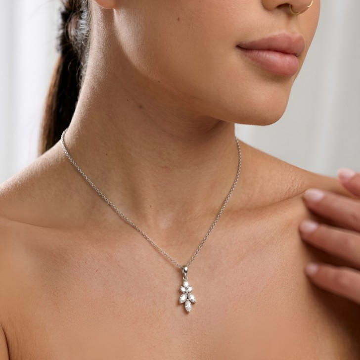 Lila Silver Dainty Cubic Zirconia Drop Bridal Pendant Necklace