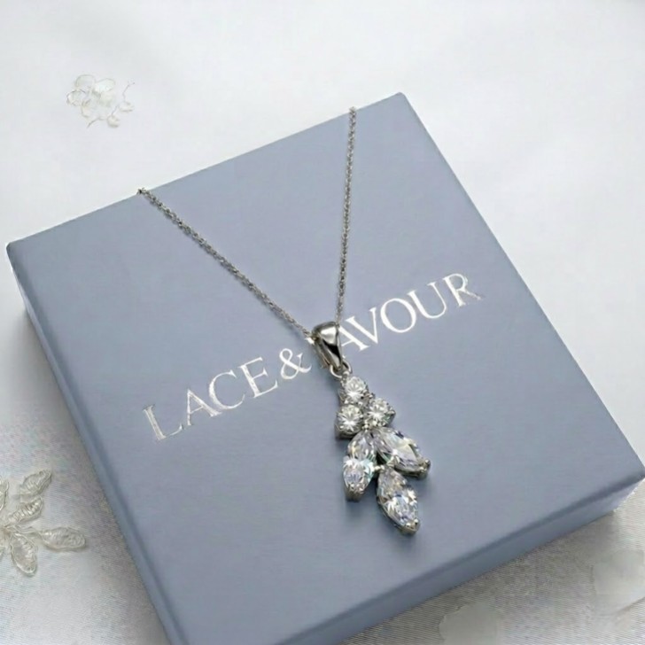 Lila Silver Dainty Cubic Zirconia Drop Bridal Pendant Necklace