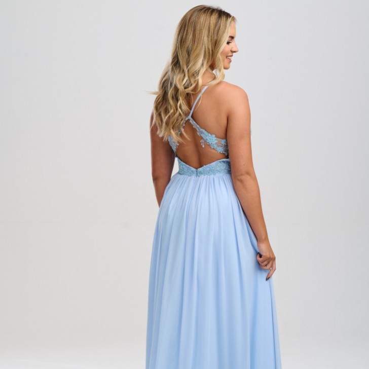 Linzi Jay Pale Blue Beaded A Line Chiffon Prom Dress with Slit