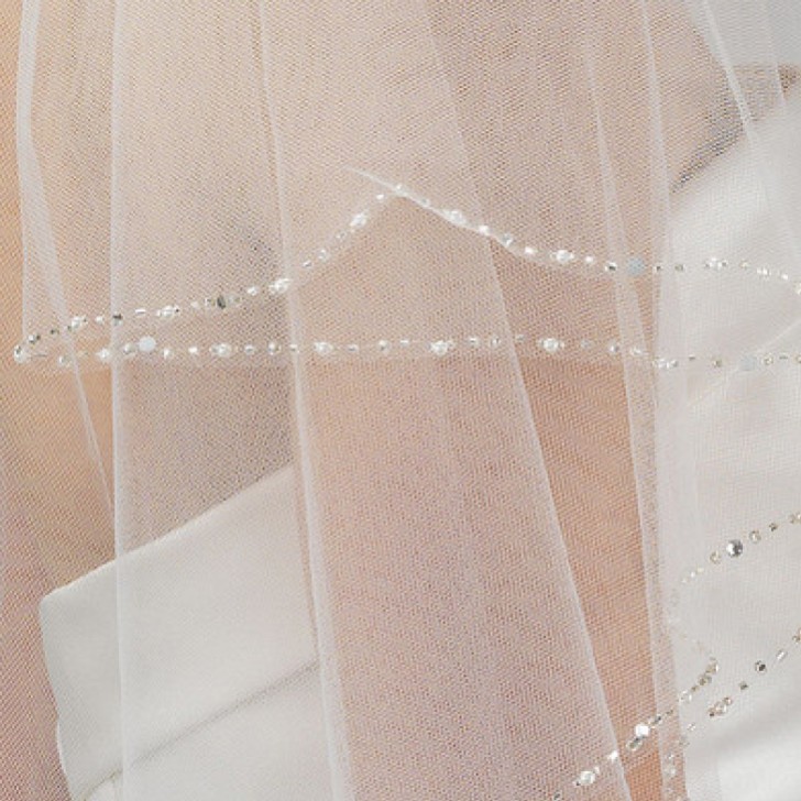 Linzi Jay Zweistufiger Fingerspitzenschleier mit Perlen und Perlenrand LA929