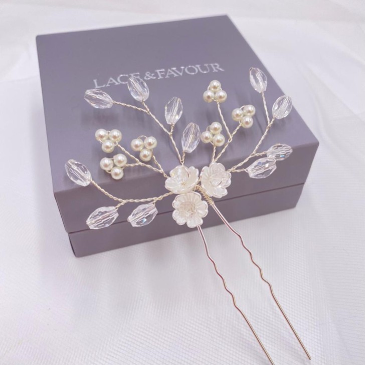 Lottie Floral Pearl and Crystal Hair Pin