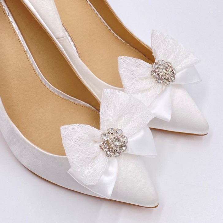 Lulu Embellished Lace and Satin Bow Shoe Clips