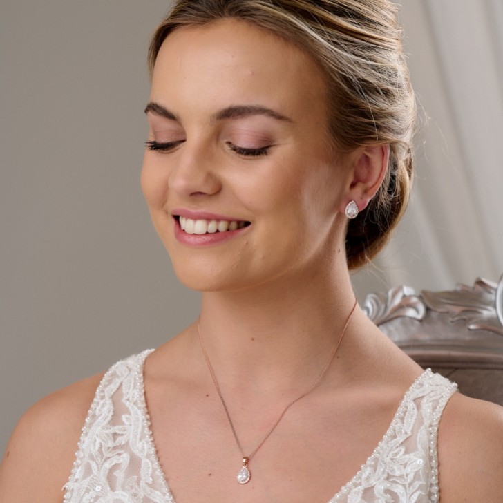 Lulu Rose Gold Crystal Stud Wedding Jewelry Set