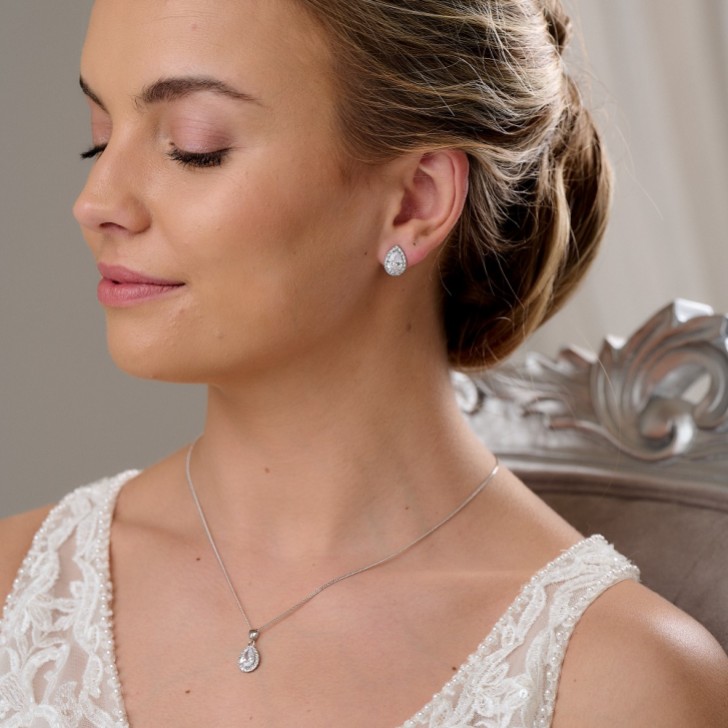 Lulu Silver Crystal Stud Wedding Jewelry Set