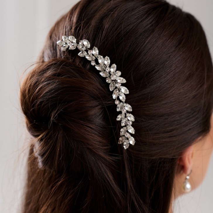 Luna Silver Small Crystal Embellished Wedding Hair Comb