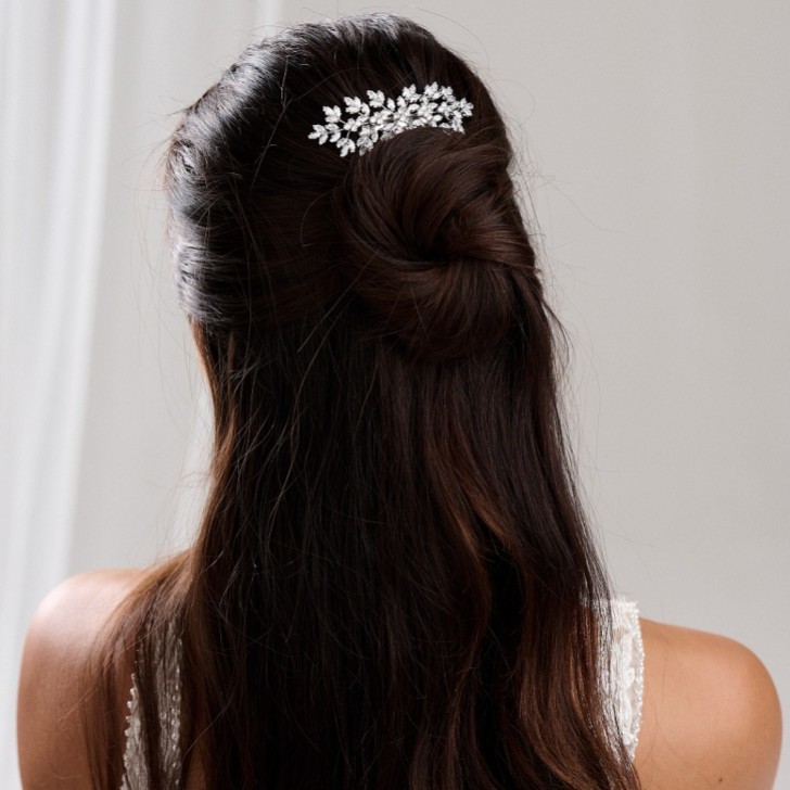 Lustre Silver Crystal Leaves Wedding Hair Comb