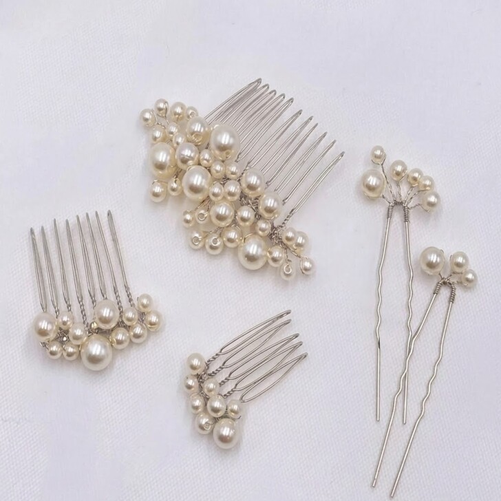 Macie Set of 5 Silver Mini Combs and Pins