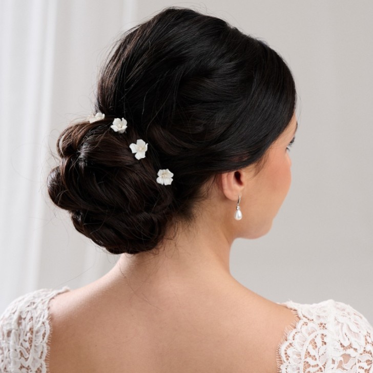 Mae Set of 3 Ivory Dainty Ceramic Flower Hair Pins