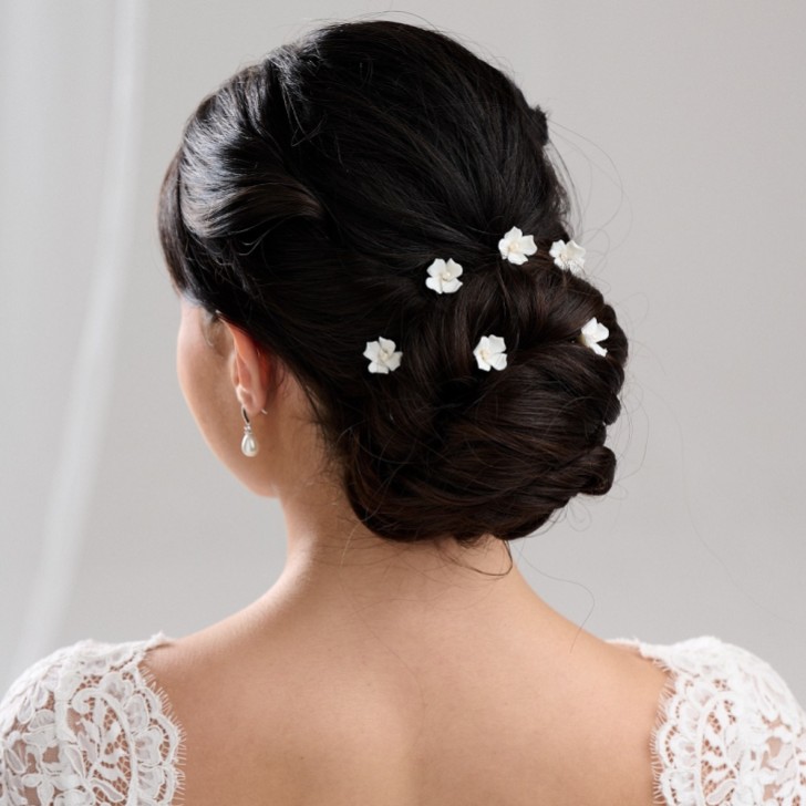 Mae Set of 3 Ivory Dainty Ceramic Flower Hair Pins