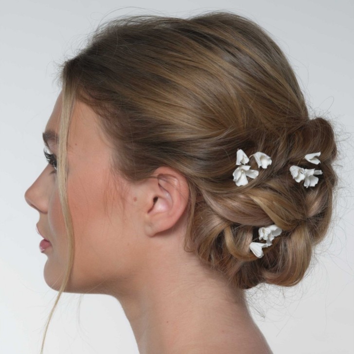 Camellia Set of 3 Ivory Porcelain Flower Gold Hair Pins