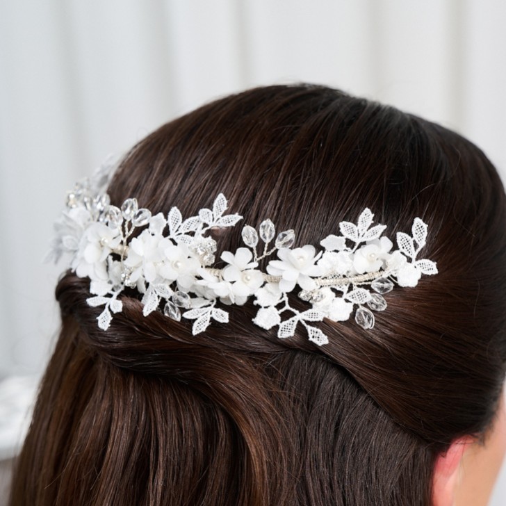 Marianna Ivory Flowers and Lace Bridal Headpiece