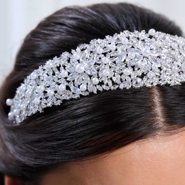 Martinique Statement Crystal and Pearl Bridal Crown