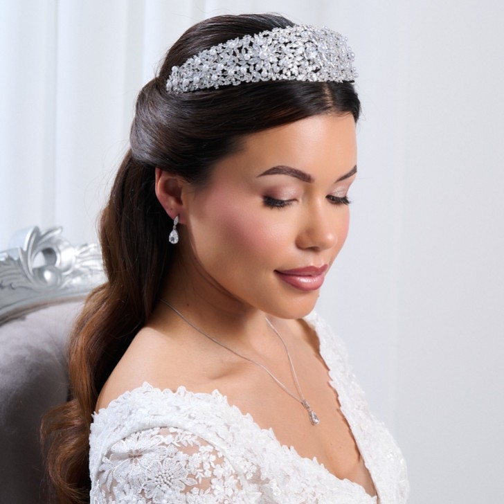 Martinique Statement Crystal and Pearl Bridal Crown