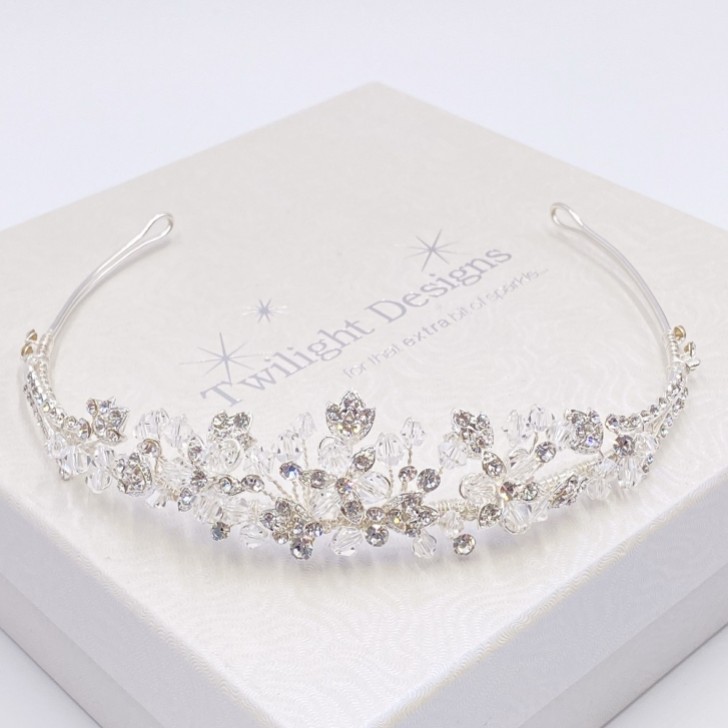 Matilda Diamante Leaves and Crystal Wedding Tiara
