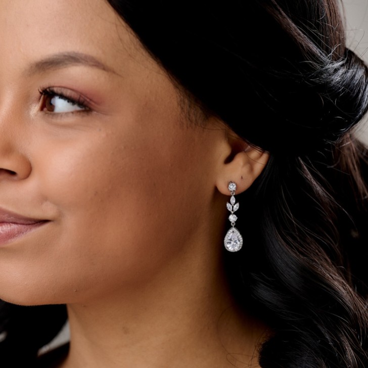 Mercedes Cubic Zirconia Long Drop Earrings