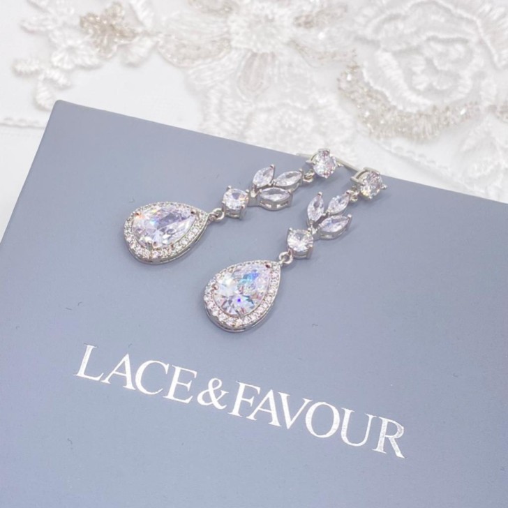 Mercedes Cubic Zirconia Long Drop Earrings
