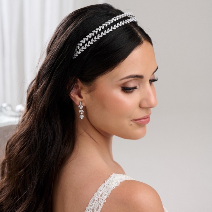 Monaco CZ Crystal Leaves Double Headband