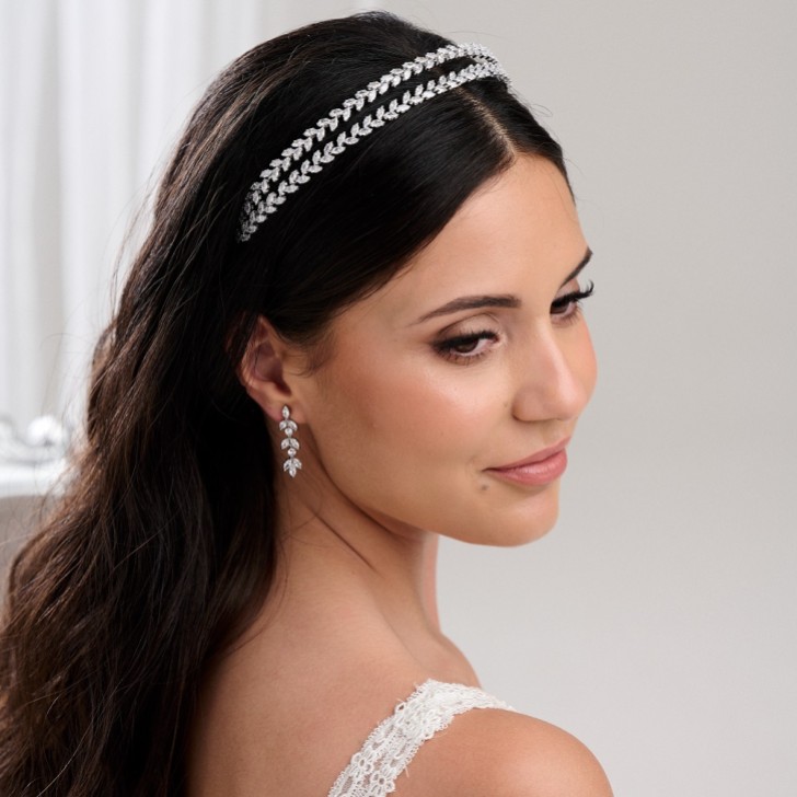 Monaco CZ Crystal Leaves Double Headband