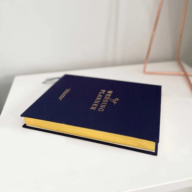 Navy Cotton Linen Wedding Planner Book with Gilded Edges