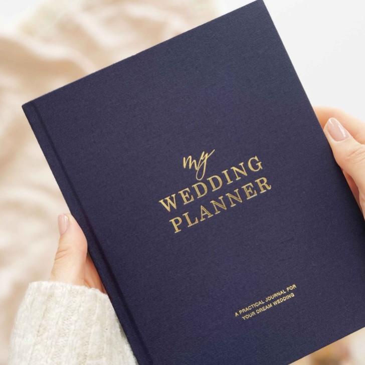 Navy Cotton Linen Wedding Planner Book with Gilded Edges
