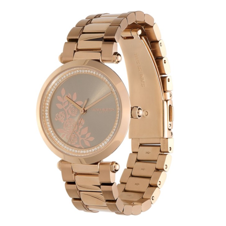 Olivia Burton Floral 34mm Armbanduhr in Roségold mit Kristalldetails