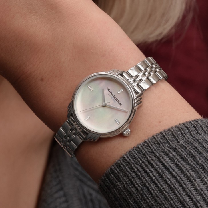 Olivia Burton Art Deco Armbanduhr 30mm Elfenbein und Silber