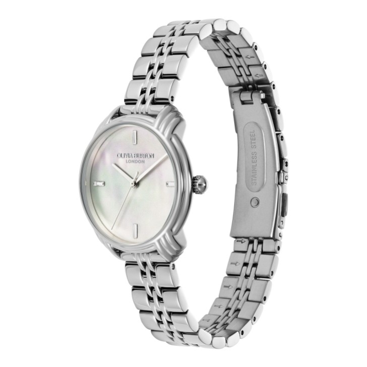 Olivia Burton Art Deco Armbanduhr 30mm Elfenbein und Silber