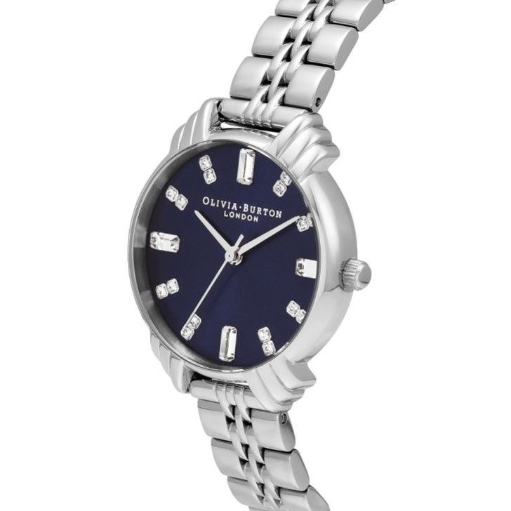 Olivia Burton Art Deco 30mm Navy and Silver Bracelet Watch