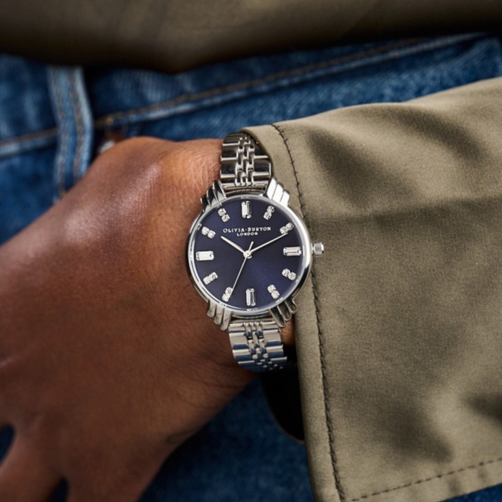 Olivia Burton Art Deco 30mm Navy and Silver Bracelet Watch