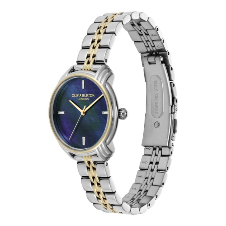 Olivia Burton Art Deco 30mm Marineblau und zweifarbige Armbanduhr