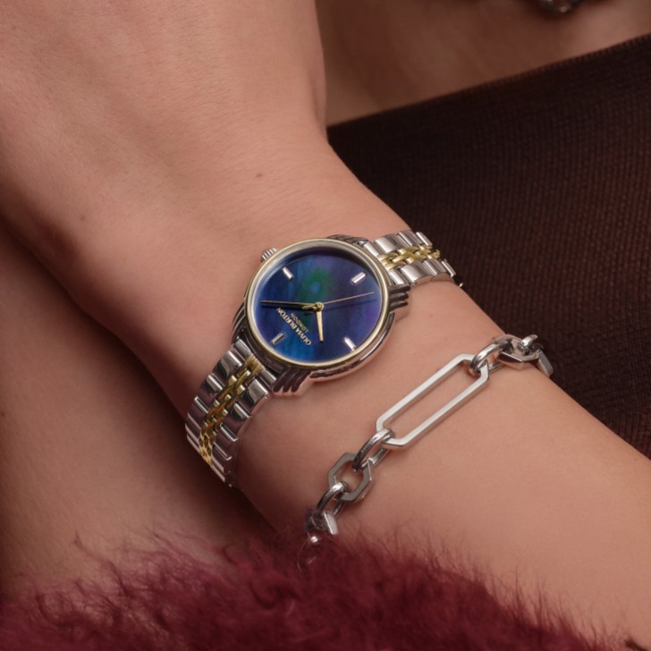 Olivia Burton Art Deco 30mm Marineblau und zweifarbige Armbanduhr