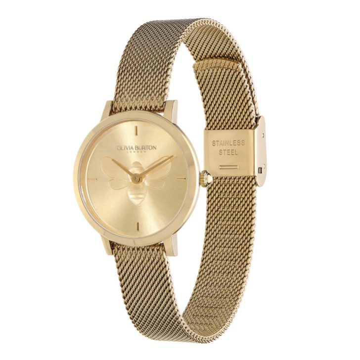 Olivia Burton Bee 28mm Ultra Slim Gold Mesh Uhr