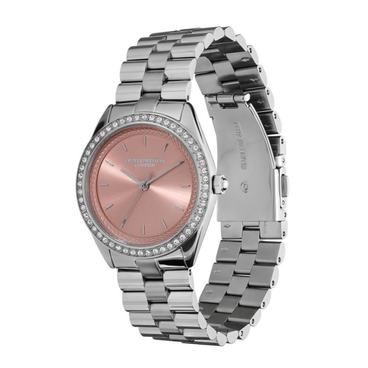 Olivia Burton Bejeweled 34mm Mellow Rose and Silver Bracelet Watch